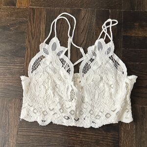 USED FP ONE Anthropology White Lace Bralette Top Adjustable Strap size S